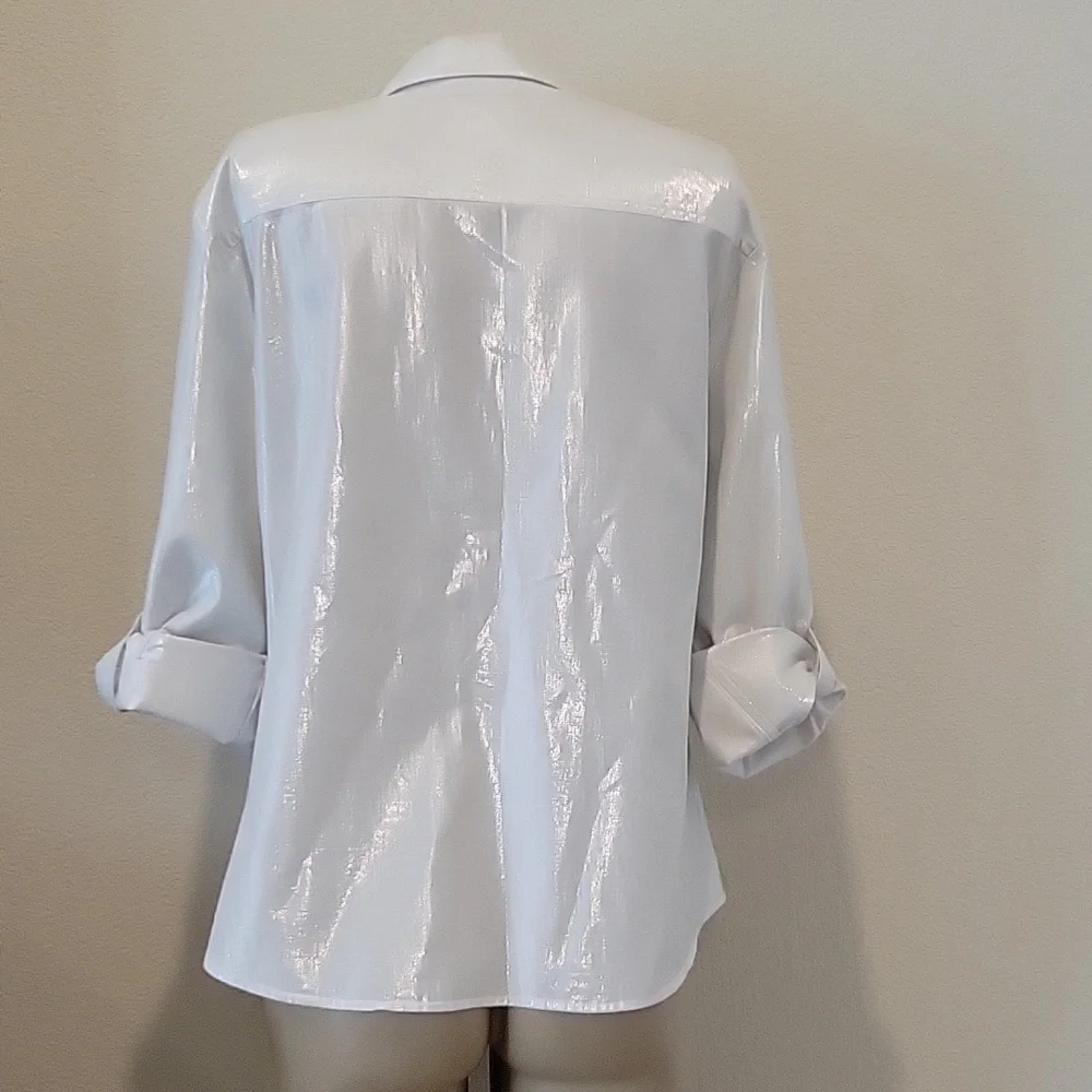 silver metallic pockets roll tab sleeves blouse 18 - Picture 4 of 10